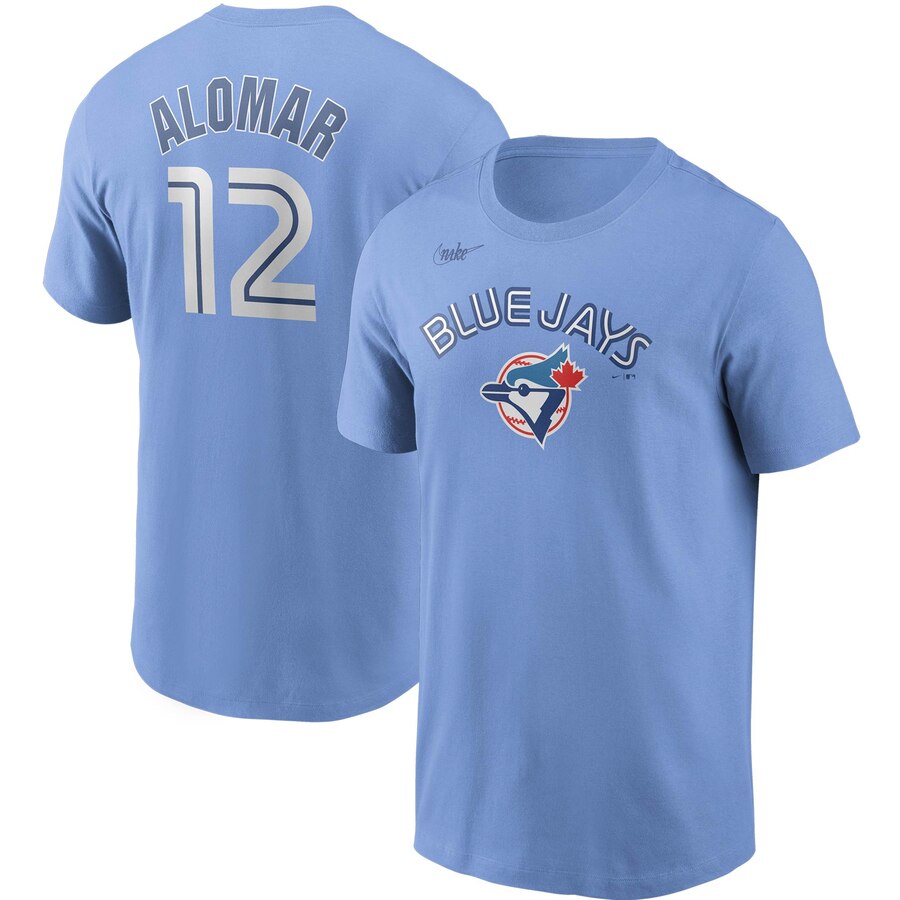 Toronto Blue Jays #12 Roberto Alomar Nike Cooperstown Collection Name & Number T-Shirt Powder Blue